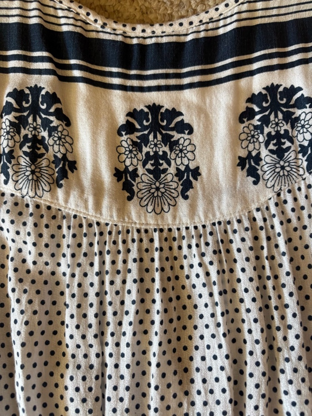 Lucky Brand Peasant-Style Polka-Dot Dress w Decorative Border & Elastic Waist(S) - Picture 7 of 15